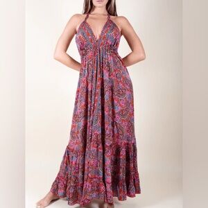 Mamey the Ruth Maxi Dress‎  Jewel Colors deep V back Mira Boutique size M